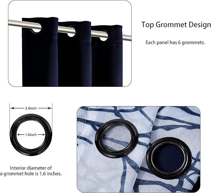 BONZER Mix and Match Curtains - 2 Pieces Branch Print Sheer Curtains and 2 Pieces Blackout Curtains for Bedroom Living Room Grommet Window Drapes, 37x84 Inch/Panel, Indigo, Set of 4 Panels