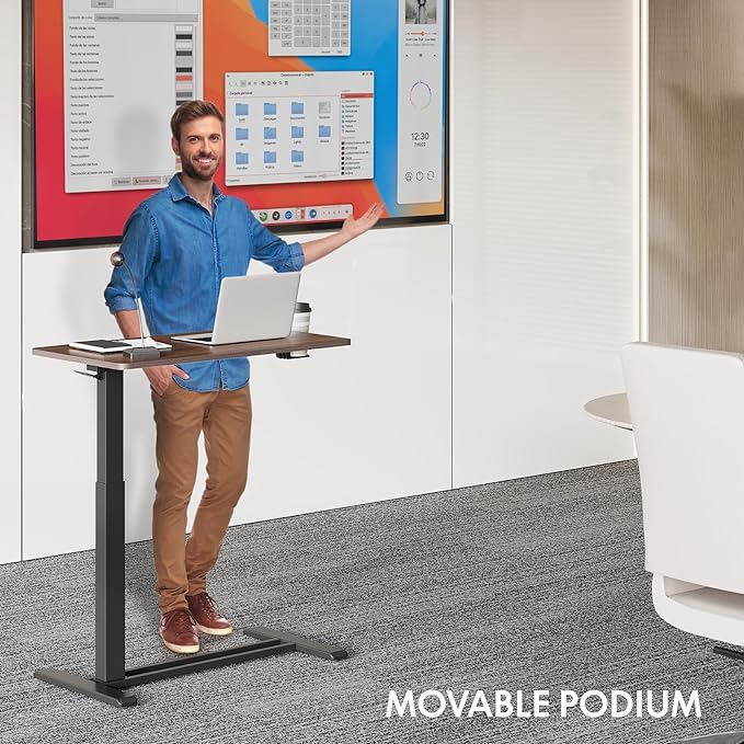 FLEXISPOT Medical Adjustable Overbed Bedside Table with Wheels Pneumatic Mobile Standing Desk Laptop Desk Rolling Computer Cart Movable Table Hospital Home Use(31.5" W x 17.7" D, Mahogany Large)