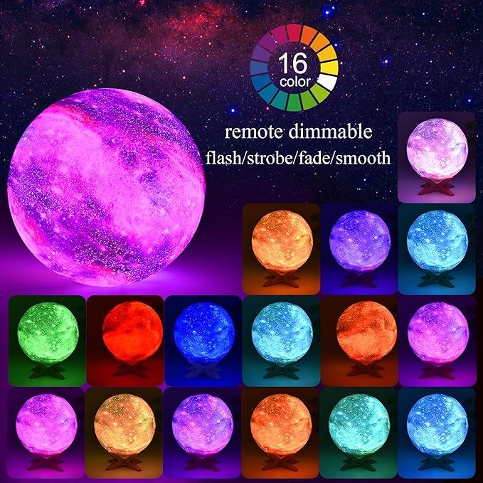 4.3'' Moon Lamp Kids Night Light Galaxy Lamp 16 Colors LED Moon Light with Touch & Remote Control Bedside Lamp as Christmas Birthday Gifts for Girls/Boys/Kids
