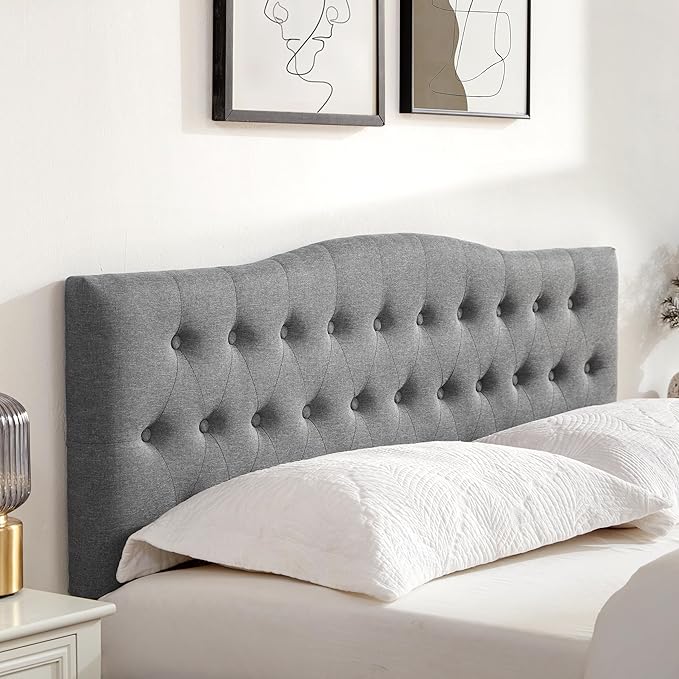Tufted Upholstered Headboard California King Size, Sturdy and Durable Solid Wood Bed headboard, Fabric Headboard Adjustable Height from 37” to 51”, Button Diamond Design Head Board, Grey