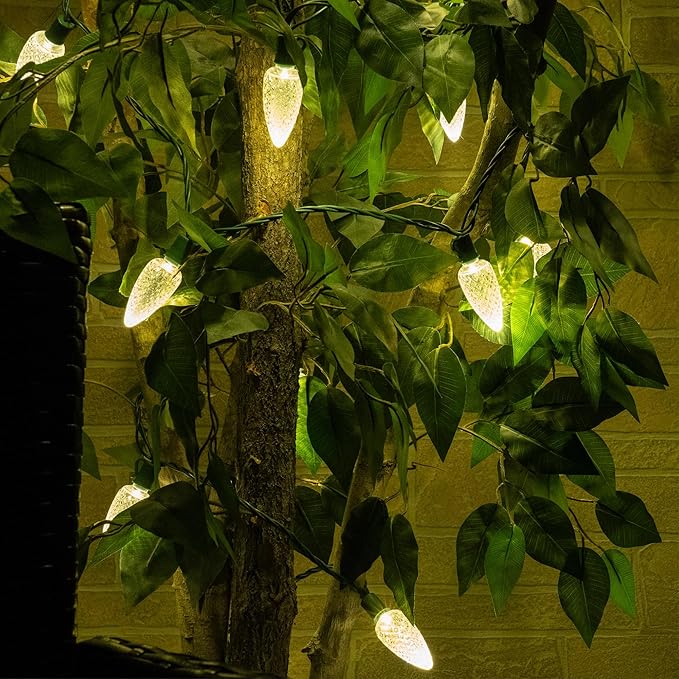 Wintergreen Lighting 25 C9 Warm White LED Christmas Lights, 17 Ft – Indoor Outdoor C9 String Lights, Classic White Christmas Lights
