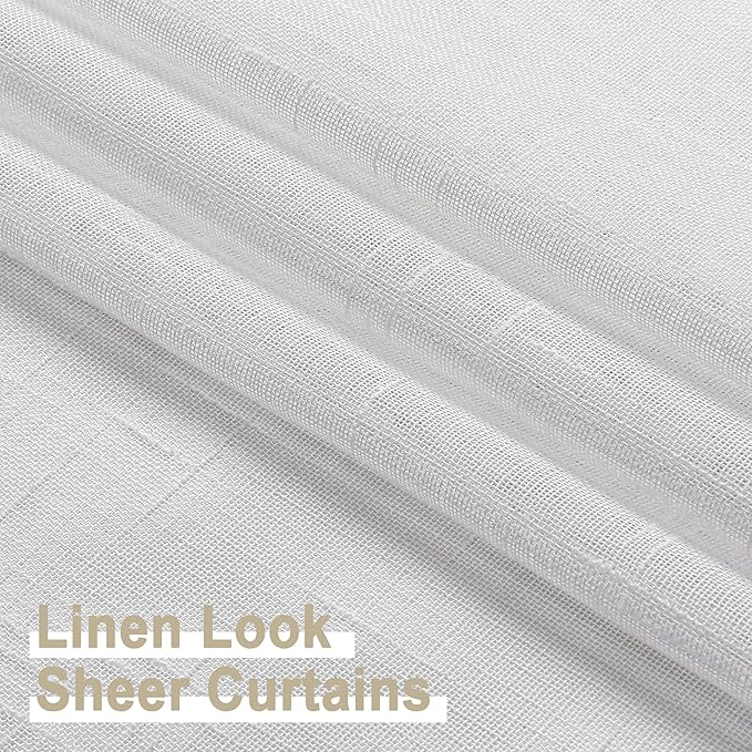 Aiyufeng Kirei Faux Linen Sheer Valances, Farmhouse Kitchen Valance Sheer Curtain 14 Inch Length 1 Panel, Soft Slub Textured Valance for Small Windows Basement Bedroom, 60X14 Inch, 1 Piece, White