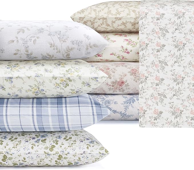 Laura Ashley - Flannel Sheets Twin Size, Anti-Pilling & Wrinkle Resistant Cotton, Touchably Soft for All-Season Comfort - Bed Sheets with Matching Pillowcase & Fitted Sheet (Lisalee Pink)