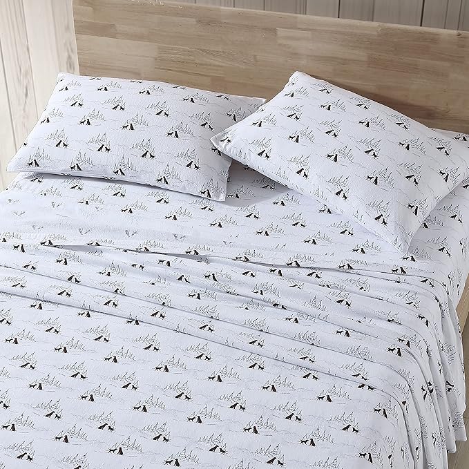 Eddie Bauer - Full Sheets, Cotton Flannel Bedding Set, Brushed For Extra Softness, Cozy Home Decor (Dog Friends White, Full)