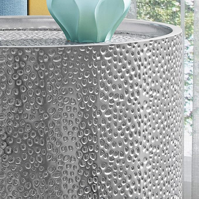 Christopher Knight Home Kaylee Modern Round Hammered Iron Accent Table (2 Pack) -Silver 16 in x 16 in x 22.25 in