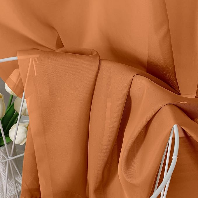 Aiyufeng Orange Sheer Curtains 90 Inches Long 2 Panels Set, Light Filtering Soft Airy Voile Rod Pocket Orange Sheer Window Drapes for Bedroom Living Room, Each 42Wx90L Inches