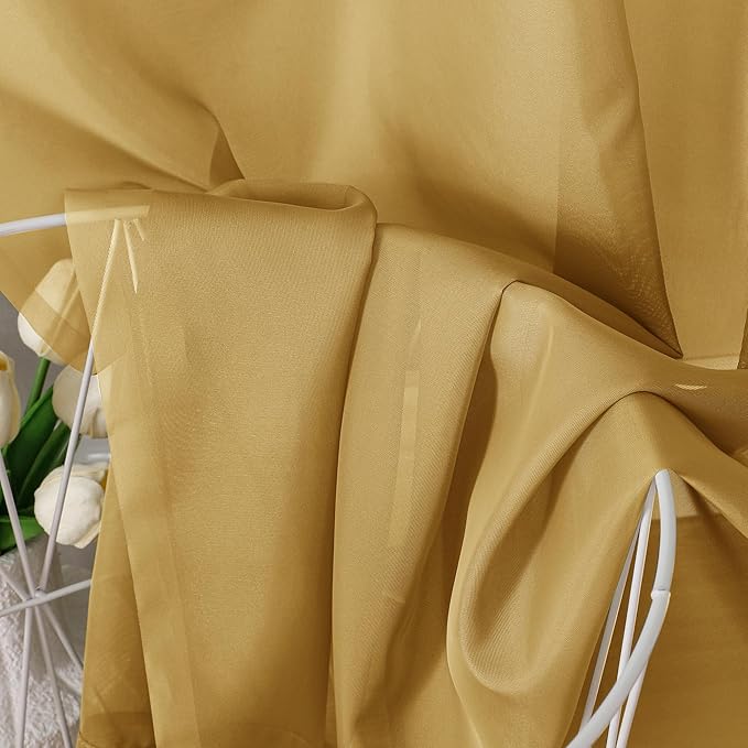 Aiyufeng Gold Sheer Curtain 96 Inches Long 2 Panels Set, Light Filtering Gold Window Curtain Drapes Treatment for Kitchen, Bedroom,Children Room, Dual Rod Pocket, 2 Pack of 42 x 96"
