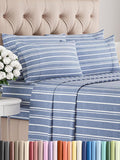 Queen 6 Piece Sheet Set - Comfy Breathable & Cooling - Soft Hotel Luxury Bedding Set with 8-16 Inch Deep Pockets - 1 Flat & 1 Fitted Sheet & 4 Pillowcases - Wrinkle Free & Easy Care - Blue Stripes 3
