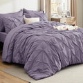 Bedsure King Size Comforter Set Grayish Purple - Bed in a Bag Bedding Set 7 Pieces, GentleSoft™ Pintuck Bed Set Gift for Family, Pinch Pleat Grayish Purple Comforter with Sheets, Pillowcases & Shams