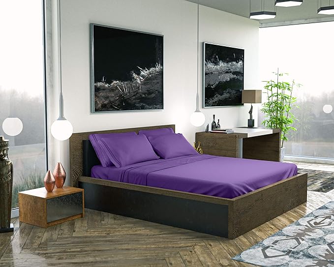 DREAMCARE Queen Sheet Set – 6 pcs Cooling Bed Sheets – up to 21” Deep Pocket Queen Sheets Set – 2500 Supreme Collection – Extra Soft 100% Brushed Microfiber Hotel Luxury with Side Pocket – Purple