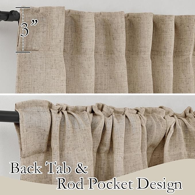 RYB HOME Linen Sheer Curtains for Small Window, Back Tab Breathable Absorbent Curtains & Drapes, Light Filter Half Privacy Protect for Study Room Office, Length 63 by Width 52 inch, 2 Panels, Khaki
