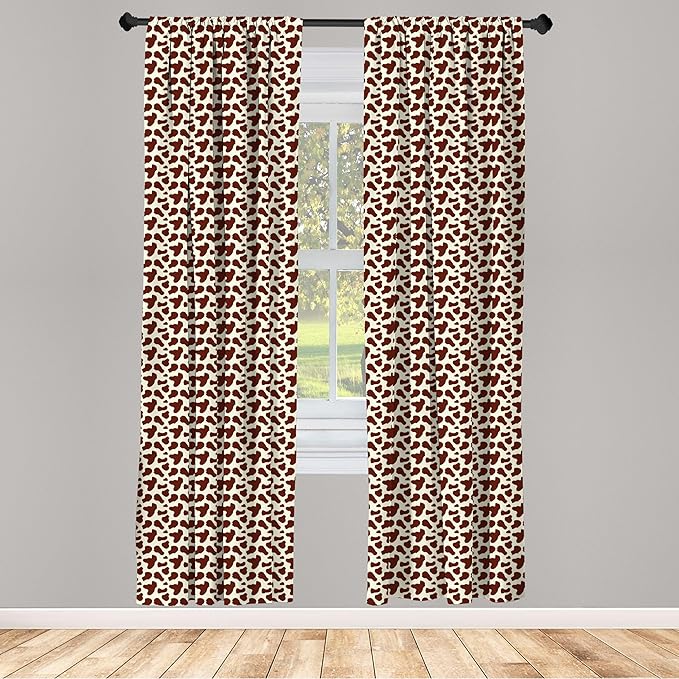 Ambesonne Cow Print Window Curtains, Cattle Skin with Brown Spots Agriculture Cow Oxen Hide Camouflage Pattern, Lightweight Decor 2-Panel Set with Rod Pocket, Pair of - 28" x 95", White Brown