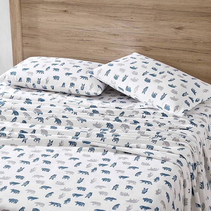 Eddie Bauer- Full Sheet Set, Cotton Flannel Bedding Set, Brushed for Extra Softness, Cozy Home Décor (Bear Mountain Grey, Full)