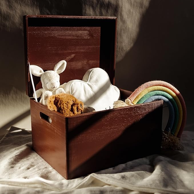 Large Brown Wooden Box Storage with Hinged Lid | 15.8 x 11.8 x 9.44 inches (+-0.5) | Gift Box Storage Document | Wood Keepsake Chest PRODUCT NOT INTENDED FOR 15 YEARS OR BELOW