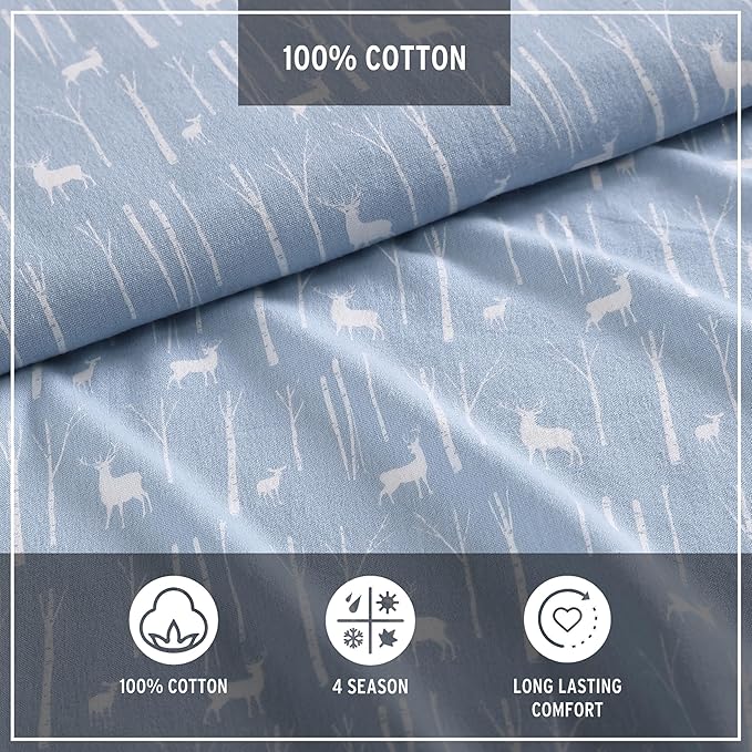 Eddie Bauer - Twin Sheets, Cotton Flannel Bedding Set, Brushed For Extra Softness, Cozy Home Decor (Birch Forest, Twin)