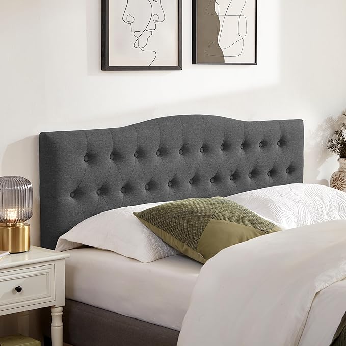 Tufted Upholstered Headboard Twin Size, Sturdy and Durable Solid Wood Twin XL headboard, Fabric Headboard Adjustable Height from 37” to 51”, Modern Button Diamond Design Head Board, Black