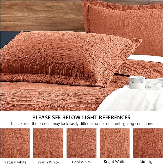 Love's cabin California King Size Quilt Bedding Set Umber Bedspreads - Cal King Summer Lightweight Bedspread Comforter - Coin Pattern Coverlet for All Season - 3 Pieces (1 Quilt, 2 Pillow Shams)