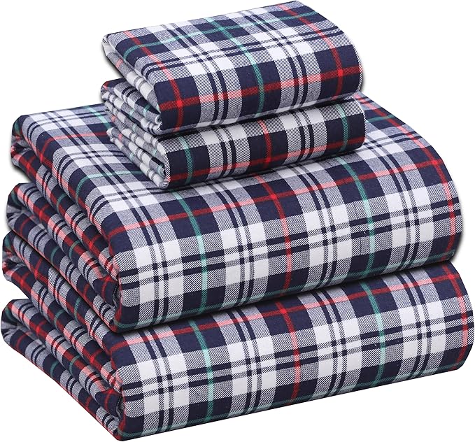 RUVANTI Flannel Sheets Full Size - 100% Cotton Double Brushed Bed Sheets Set, Deep Pockets 16 Inches, All Seasons Breathable & Extra Soft Full Sheets, Warm & Cozy, 4 Piece, Noel