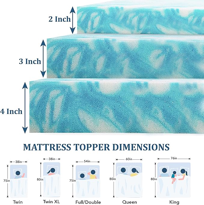 EGO Topper 3 Inch Full Memory Foam Mattress Topper, Gel Foam Mattress Topper for Pressure Relief, Ventilated Design Bed Topper in a Box, CertiPUR-US Certified, Medium