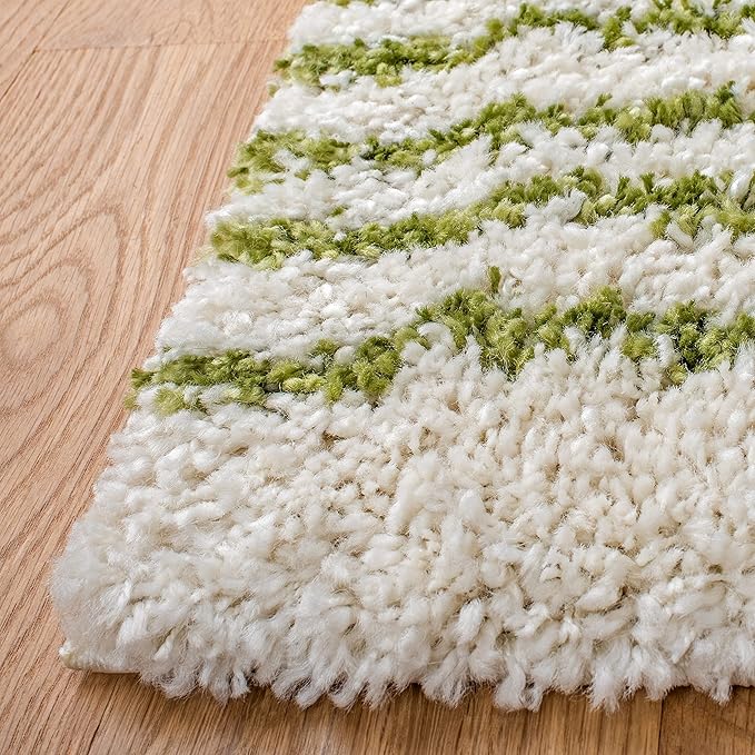 SAFAVIEH Arizona Shag Collection Area Rug - 2'6" x 14' Runner, Ivory & Green, Non-Shedding & Easy Cleaning, Plush Thick Pile, Ideal for Living Room, Bedroom, Dining Space (ASG741Y)