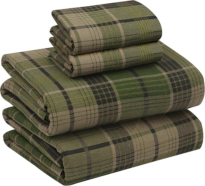 RUVANTI Flannel Sheets Full Size - 100% Cotton Double Brushed Bed Sheets Set, Deep Pockets 16 Inches, All Seasons Breathable & Extra Soft Full Sheets, Warm & Cozy, 4 Piece, DNA Plaid