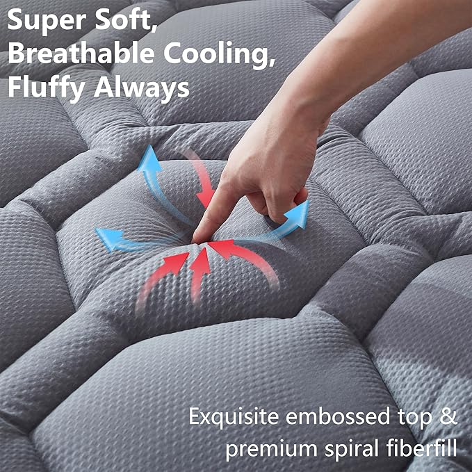 California King Mattress Pad, Quilted Fitted Cooling Mattress Cover, Pillow Top Waterproof Mattress Protector, Deep Pocket 8-21" (72x84 inch, Grey)