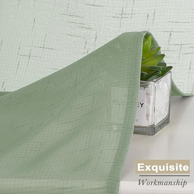 Aiyufeng Kirei Sage Green Kitchen Sheer Valance Curtains 14 Inch Length, Voile Linen Sheer Cafe Curtains for Bathroom Farmhouse Country Light Filtering Short Window Curtain 1 Panel(Green, 60 W x 14 L)