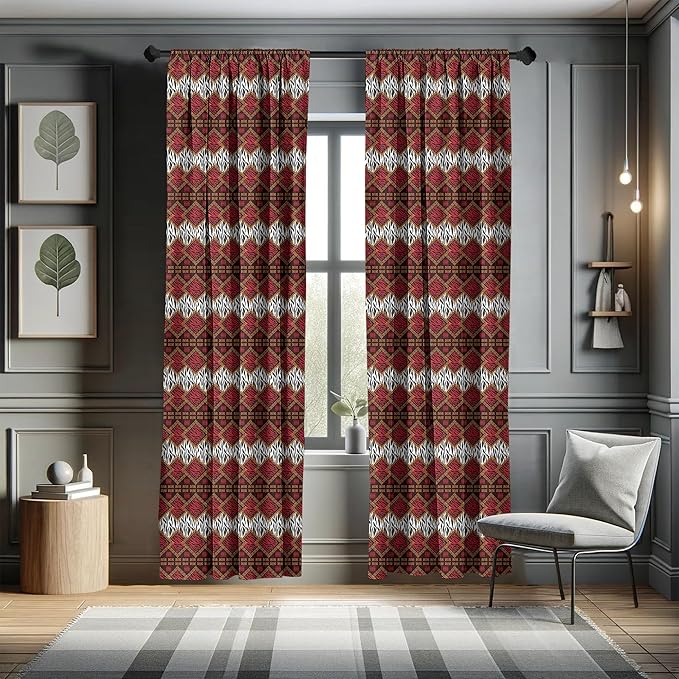 Ambesonne Savannah Curtains, Animal Skin Stripes as Diamond Shapes Pattern Wild Life Concept Native Art, Window Treatments 2 Panel Set for Living Room Bedroom, Pair of - 28" x 95", Red Brown