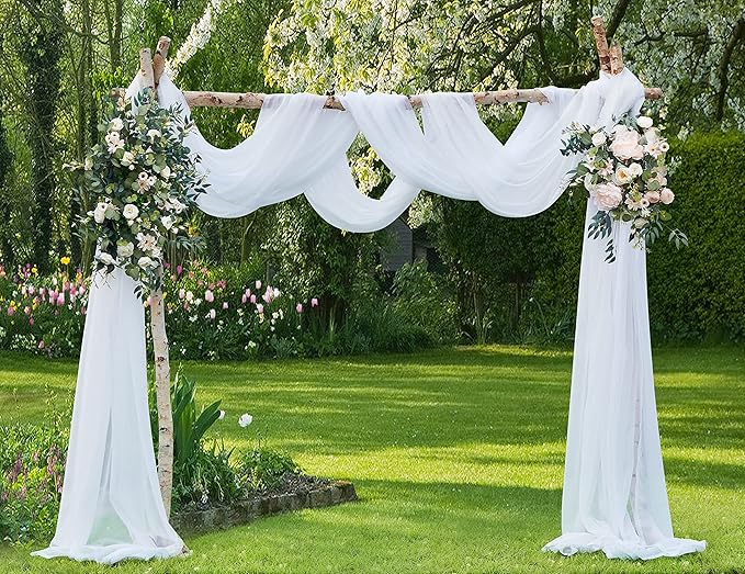 Warm Home Designs 30 Feet Long Sheer White Window Scarf. These XXL Length Valance Scarves 54 X 360 Inches in Size. Great as Bed Canopy or Wedding Arch Draping Fabric. AM White 360"