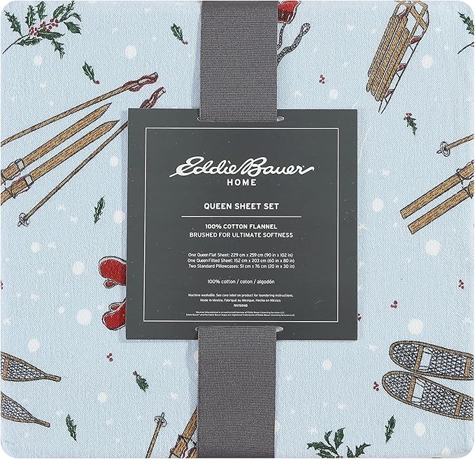 Eddie Bauer - Twin Sheets, Cotton Flannel Bedding Set, Brushed For Extra Softness, Cozy Home Decor (Snow Days, Twin)