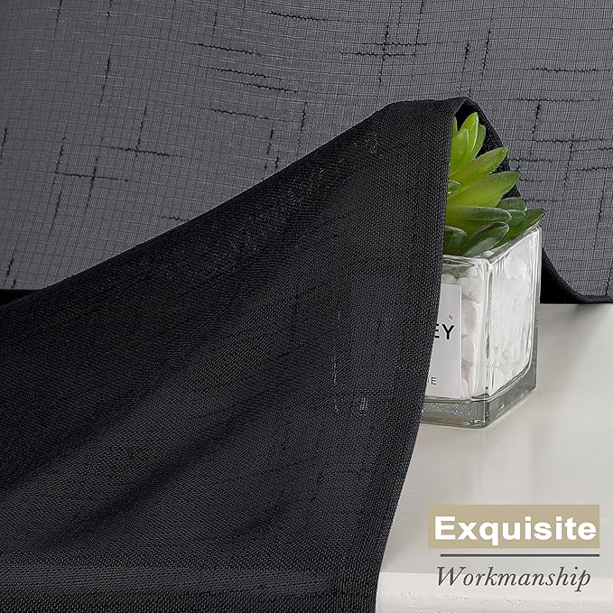 Aiyufeng Faux Black Sheer Curtains 54 Inch Length 2 Panel Set, Fresh Farmhouse 54 Inch Long Sheer Linen Look Airy & Lightweight Elegant Window Treatments for Bedroom/Kitchen, 30Wx54L inch