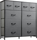 WLIVE Large Dresser for Bedroom, Fabric Dresser with 10 Drawers, Storage Tower with Fabric Bins, Double Dressers, Chest of Drawers for Closet, Living Room, Hallway, Dark Grey