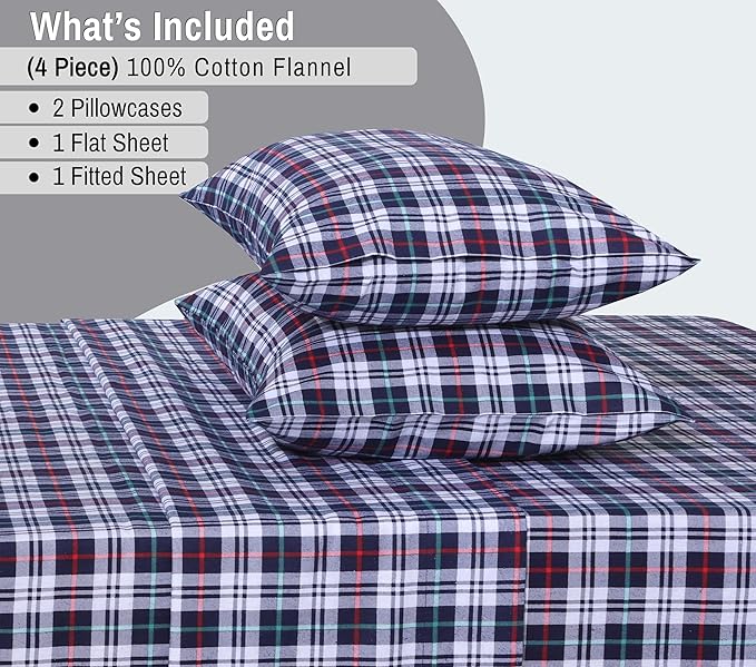 RUVANTI Flannel Sheets Full Size - 100% Cotton Double Brushed Bed Sheets Set, Deep Pockets 16 Inches, All Seasons Breathable & Extra Soft Full Sheets, Warm & Cozy, 4 Piece, Noel