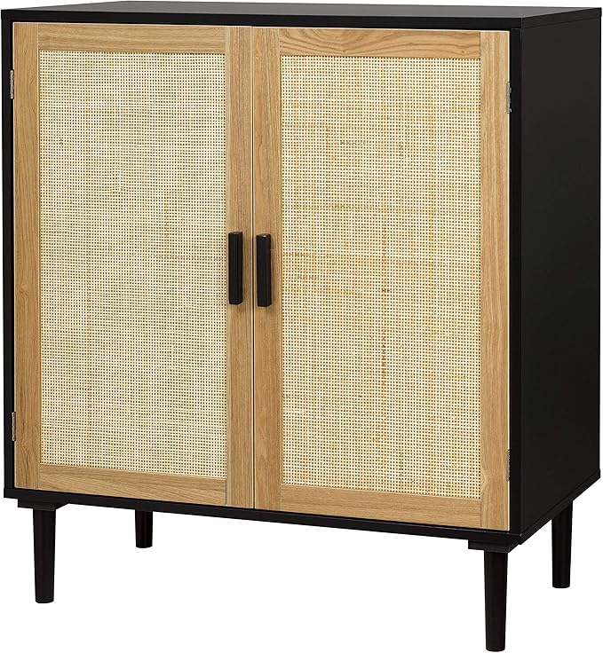 Finnhomy Sideboard Buffet Cabinet, Kitchen Storage Sideboard with Rattan Decorated Doors, Liquor Buffet for Bar, Dining Room, Hallway, Cupboard Console Table, Accent Cabinet, 31.5X 15.8X 34.6 Inches