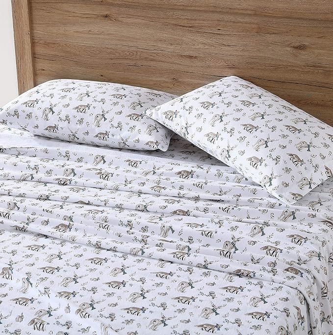 Eddie Bauer - Queen Sheets, Cotton Flannel Bedding Set, Brushed For Extra Softness, Cozy Home Decor (Woodlands Friends, Queen)
