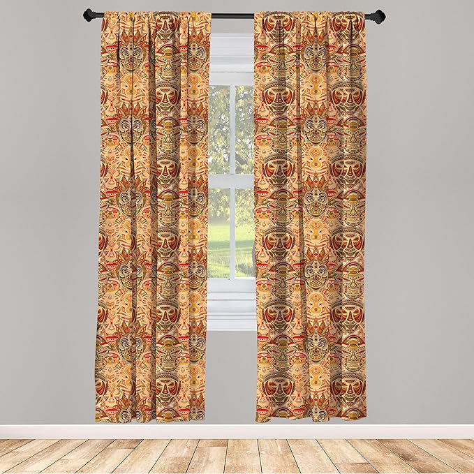 Ambesonne African Curtains, Motif with Pattern Design, Window Treatments 2 Panel Set for Living Room Bedroom, Pair of - 28" x 63", Brown Orange
