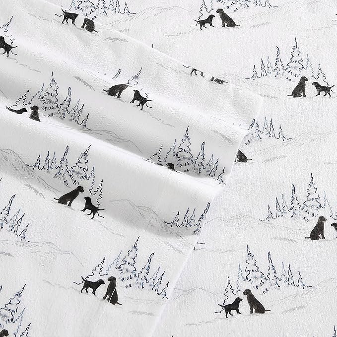 Eddie Bauer - King Sheets, Cotton Flannel Bedding Set, Brushed For Extra Softness, Cozy Home Decor (Dog Friends White, King)