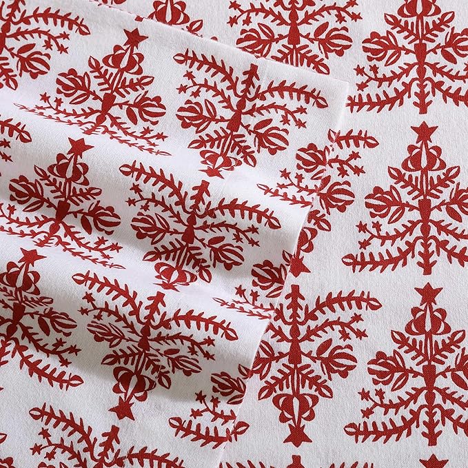 Eddie Bauer - Flannel Sheets Full Size, Anti-Pilling & Wrinkle Resistant Cotton, Touchably Soft for All-Season Comfort - Bed Sheets with Matching Pillowcases & Fitted Sheet (Jolly Trees Red)