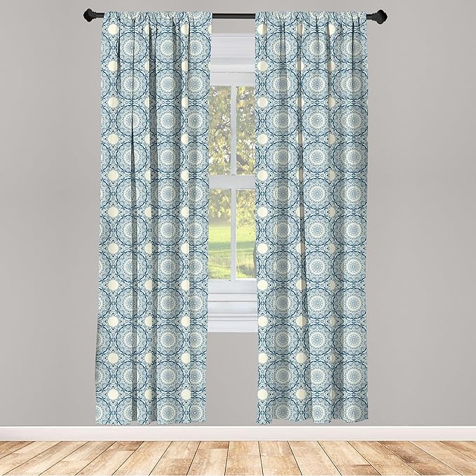 Ambesonne Circle Pattern Window Curtains, Wavy Bold Strokes Style Ornate Mandala Like Symmetrical Motif, Lightweight Decor 2-Panel Set with Rod Pocket, Pair of - 28" x 95", Petrol Blue Cream