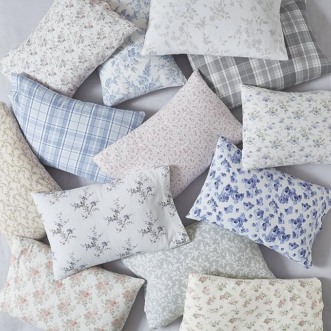 Laura Ashley - Flannel Sheets Queen Size, Anti-Pilling & Wrinkle Resistant Cotton, Touchably Soft for All-Season Comfort - Bed Sheets with Matching Pillowcases & Fitted Sheet (Fawna Grey)