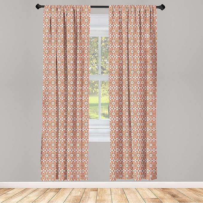 Ambesonne Scandinavian Window Curtains, Flower Like Motifs Folk Art in Tangerine Tones, Lightweight Decorative Panels Set of 2 with Rod Pocket, 56" x 95", Sienna Sky