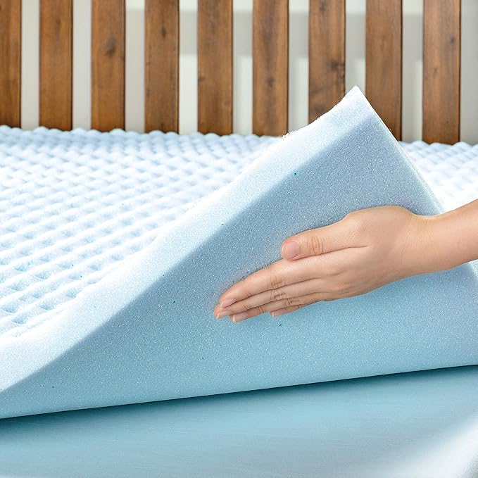 Best Price Mattress 1.5 Inch Egg Crate Memory Foam Mattress Topper, Cooling Gel Infusion, Twin, Dorm Essentials, Blue