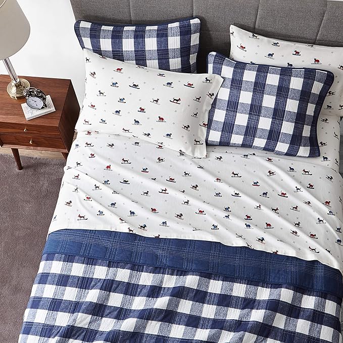 Eddie Bauer - Flannel Sheets Full Size, Anti-Pilling & Wrinkle Resistant Cotton, Touchably Soft for All-Season Comfort - Bed Sheets with Matching Pillowcase & Fitted Sheet (Ski Patrol White)