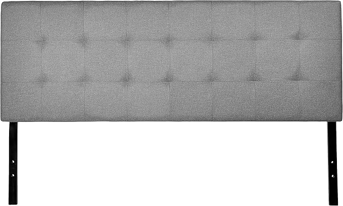 Amazon Basics Faux Linen Upholstered Tufted Headboard with Adjustable Height, King, Gray