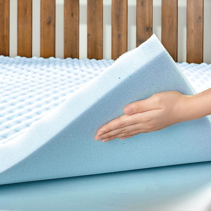 Best Price Mattress 2 Inch Egg Crate Memory Foam Mattress Topper, Cooling Gel Infusion, King, Dorm Essentials, Blue