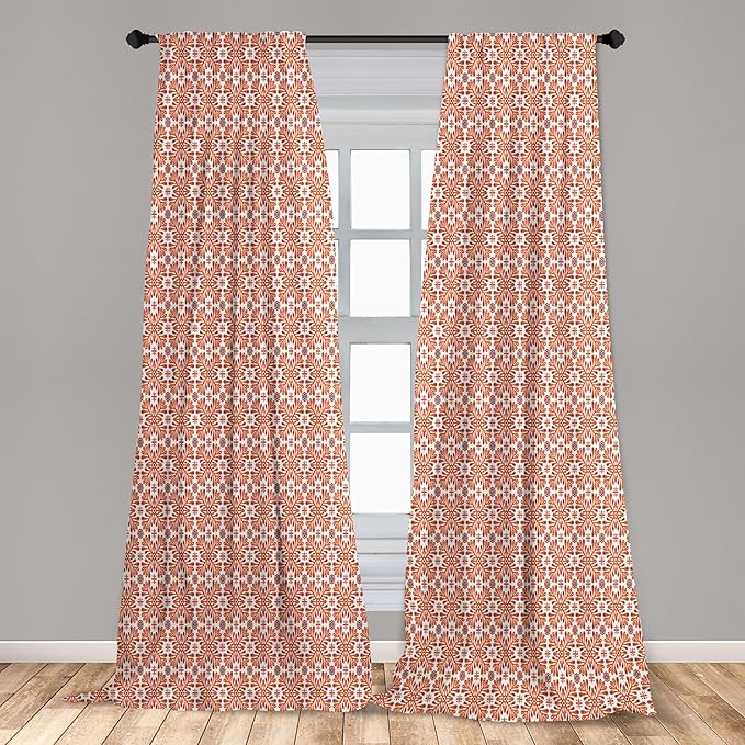 Ambesonne Scandinavian Window Curtains, Flower Like Motifs Folk Art in Tangerine Tones, Lightweight Decorative Panels Set of 2 with Rod Pocket, 56" x 63", Sienna Sky