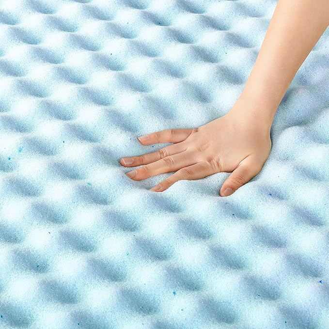 Best Price Mattress 1.5 Inch Egg Crate Memory Foam Mattress Topper, Cooling Gel Infusion, Twin, Dorm Essentials, Blue