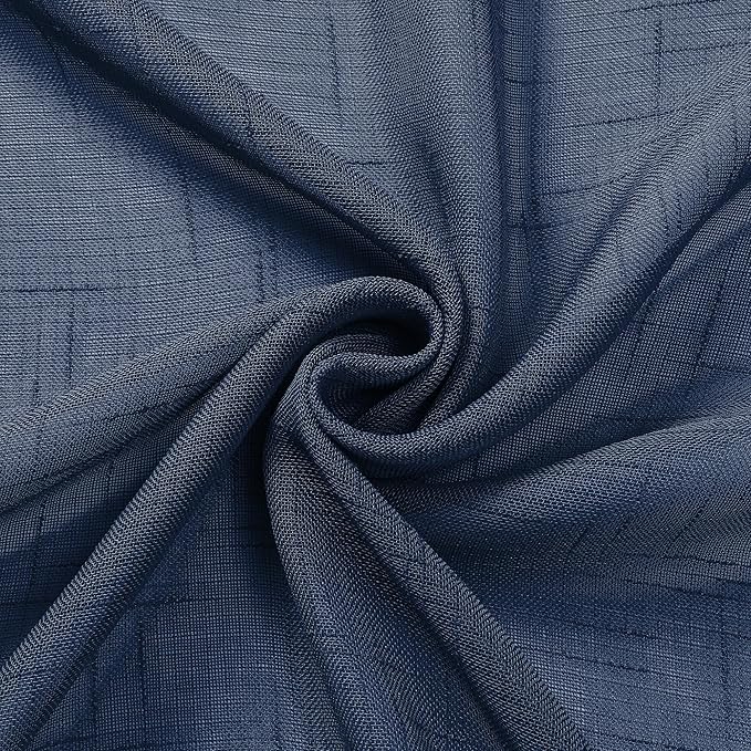 Aiyufeng Kirei Open Linen Weave Flax Textured Navy Blue Sheer Window Curtains 63 inches, Medium Long Privacy Semi-Transparent Sheer Panels for Farmhouse/Bedroom, 80" Wide Total 2 Panels, Dark Blue