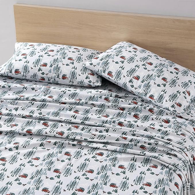 Eddie Bauer - Queen Sheets, Cotton Flannel Bedding Set, Brushed For Extra Softness, Cozy Home Decor (Tree Farm, Queen)
