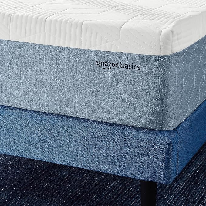 Amazon Basics Gel Memory Foam Mattress, Medium Firm, Cooling, Twin Size Mattress, CertiPUR-US® Certified Foam, 75 x 39 x 12 inches, White/Gray